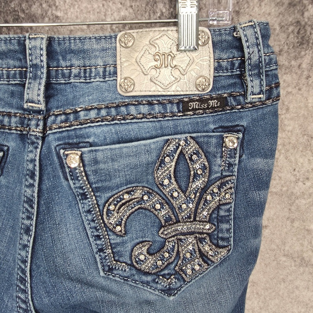 Miss Me Jeans Womens 30 x‎ 30 Skinny Blue Fleur de lis Embellished Y2K  Bling
